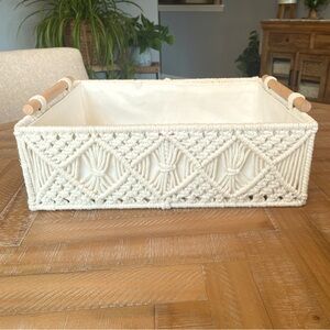 Large Macrame Storage Basket w/ Wood Handles